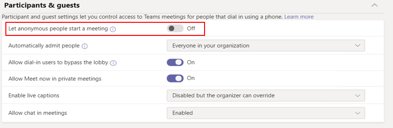 setari implicite lobby Microsoft Teams